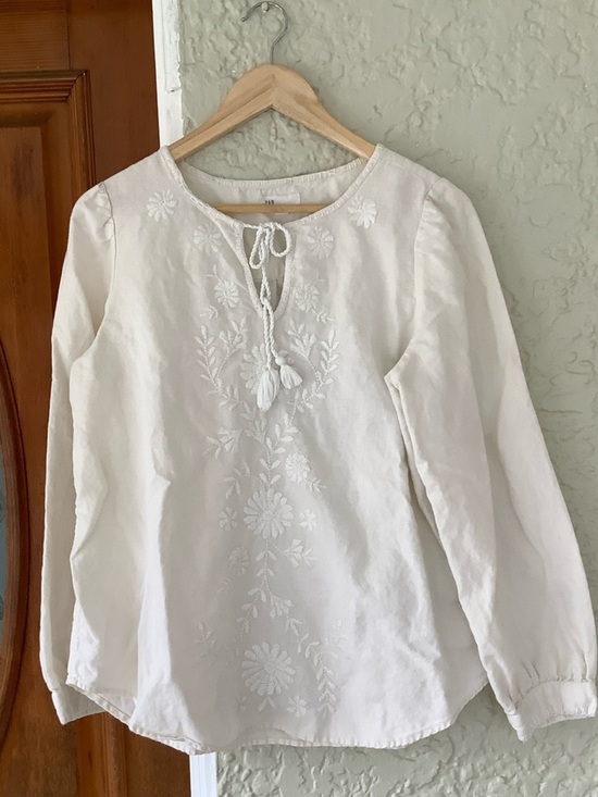 Tops - Women's Cream Embroidered Peasant Blouse